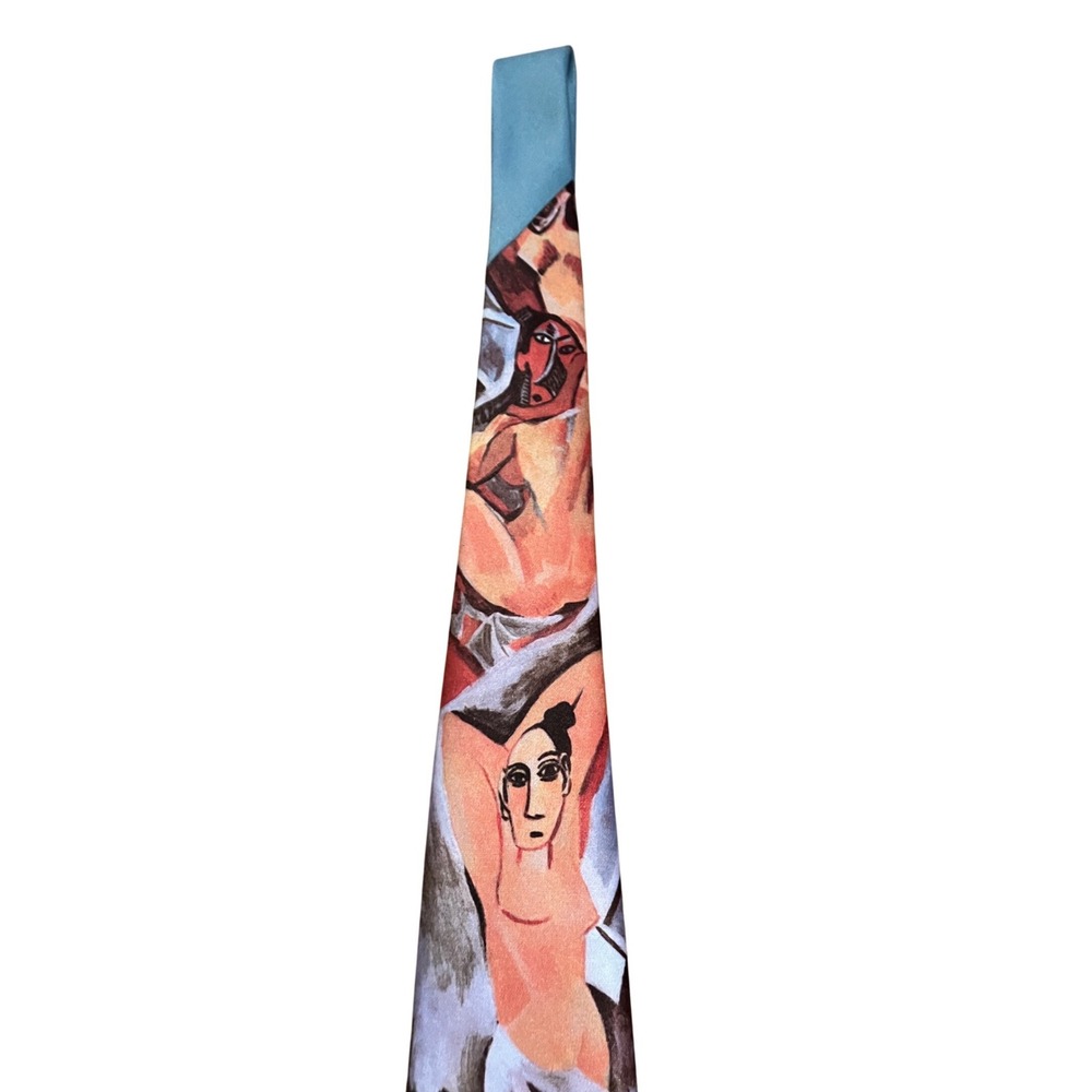 Vintage Ralph Marlin Picasso Les Demoiselles d'Avignon Art Tie 1987 Mens Blue